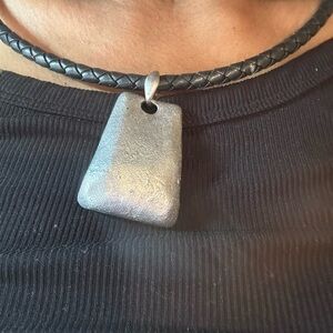 vintage Chico's black leather cord necklace with a silver-tone pendant